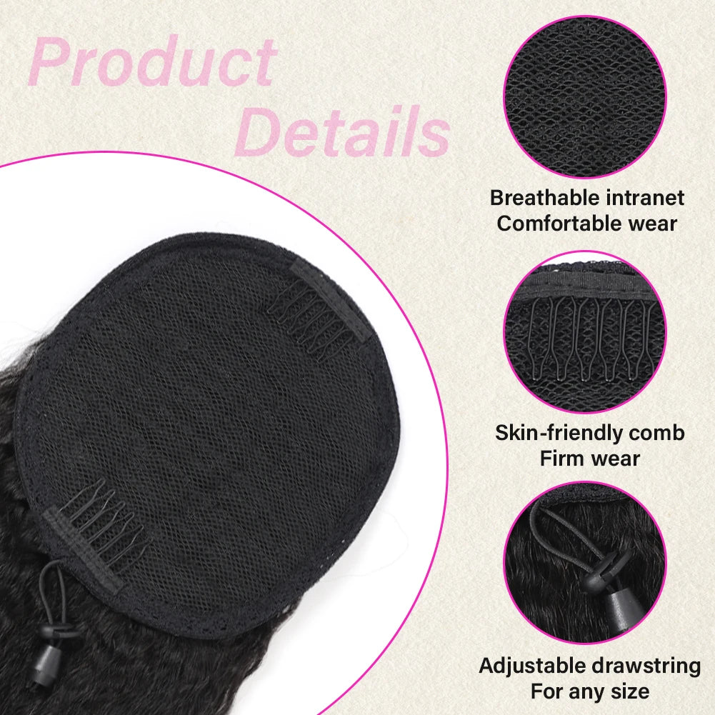 Yaki Kinky Straight Drawstring Ponytail Hairpiece Brazilian Human Hair Clip in Drawstring