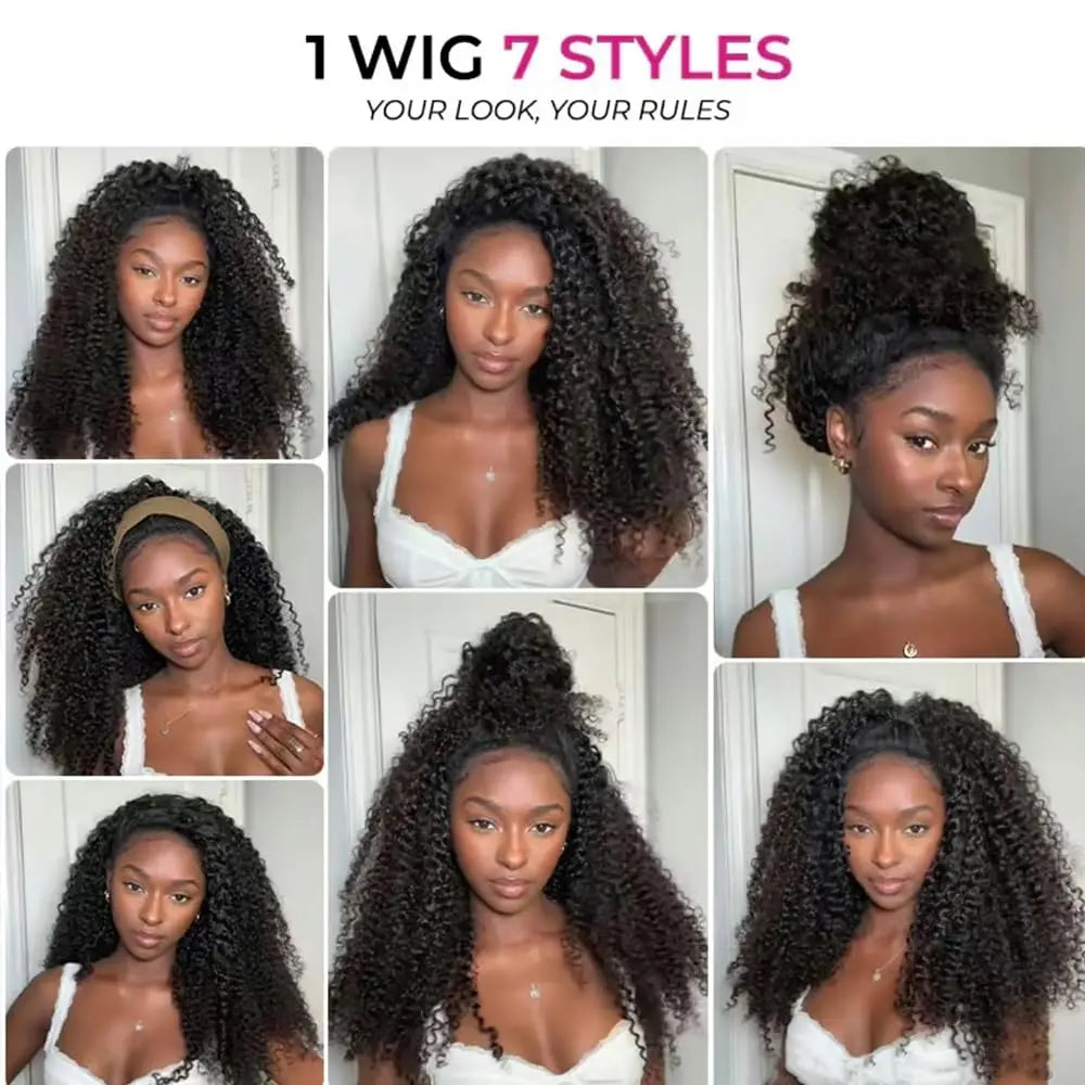 Kinky Curly 3 in 1 Half Wig Human Hair 250% Density Glueless