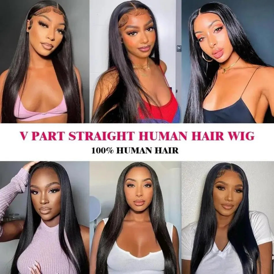 V Part Wigs Human Hair 220 Density