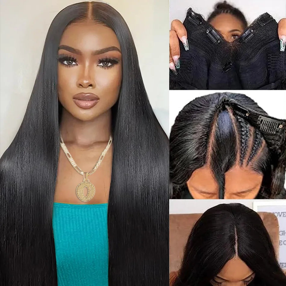 V Part Wigs Human Hair 220 Density