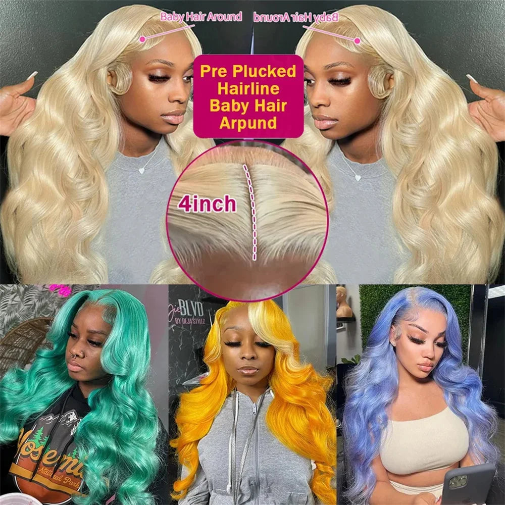 30 Inch Blonde Body Wave Lace Front Human Hair Wig Pre Plucked Lace Full Frontal Wigs 100%