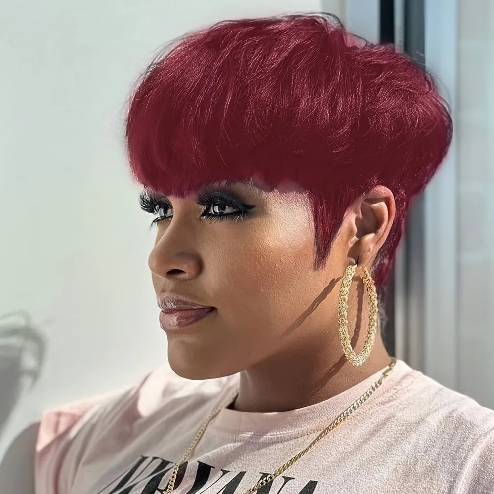 Pixie cut short Remy hair wigs 150% density 6inch natural black/99j/4 color
