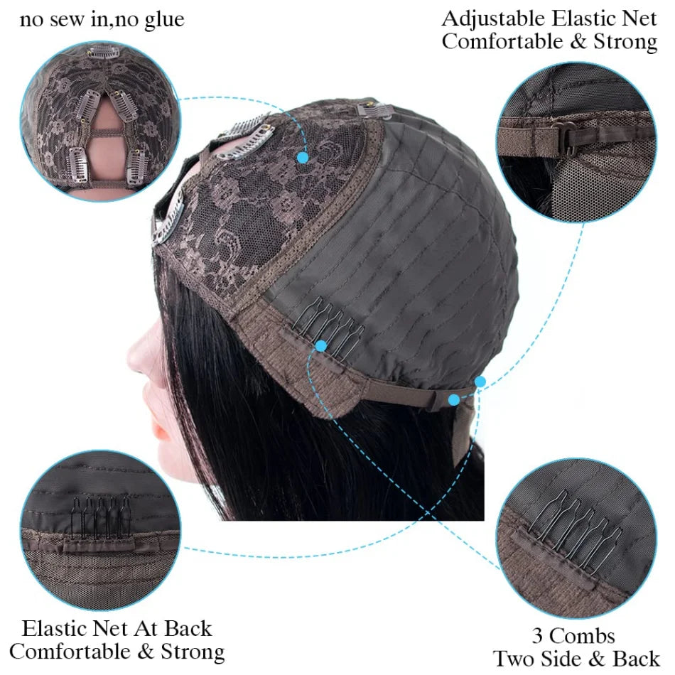 V Part Wigs Human Hair 220 Density