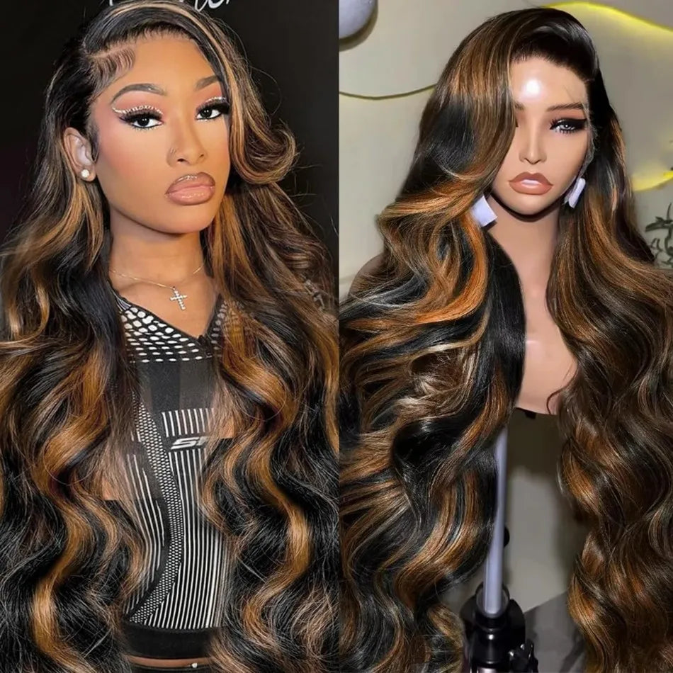 Balayage Brown Highlight 13x6 Hd Lace Frontal Wig Human Hair 30 Inch Pre Plucked Pre Cut Pre 220% Density 1b30