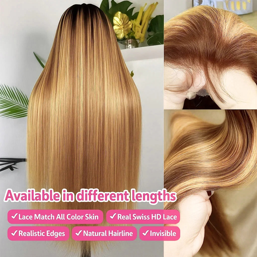 P4/27 Highlight Bone Straight 13x4 HD Lace Frontal Human Hair Brazilian Ombre Honey Blonde