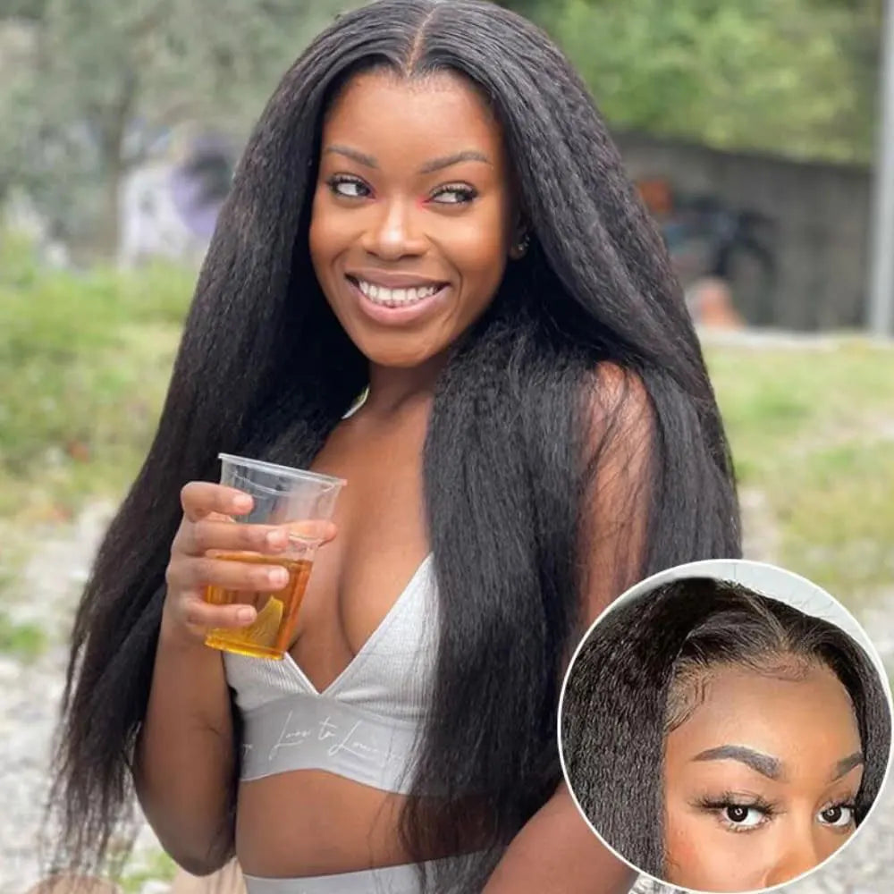 10-30inch Kinky Straight U Part Wig V Part Wig Yaki Straight Wigs