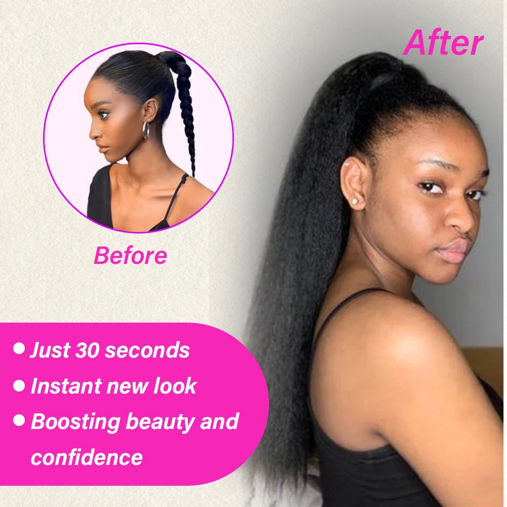 Yaki Kinky Straight Drawstring Ponytail Hairpiece Brazilian Human Hair Clip in Drawstring