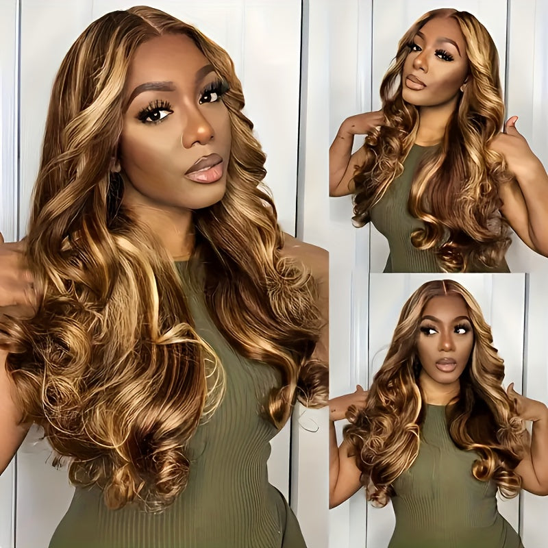 P4/27 Honey Blonde Body Wave 4x4 HD Transparent Lace Frontal Wigs With Baby Hair 180 Density Brazilian Human Hair