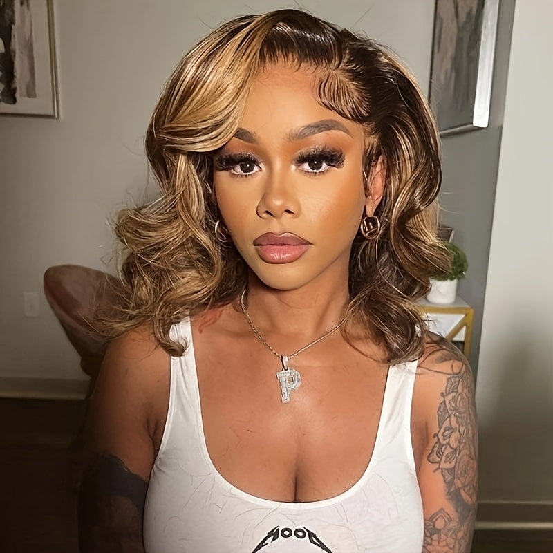 Bob Wig Human Hair 4/27 Highlight Ombre Honey Blonde HD Lace Front Wig
