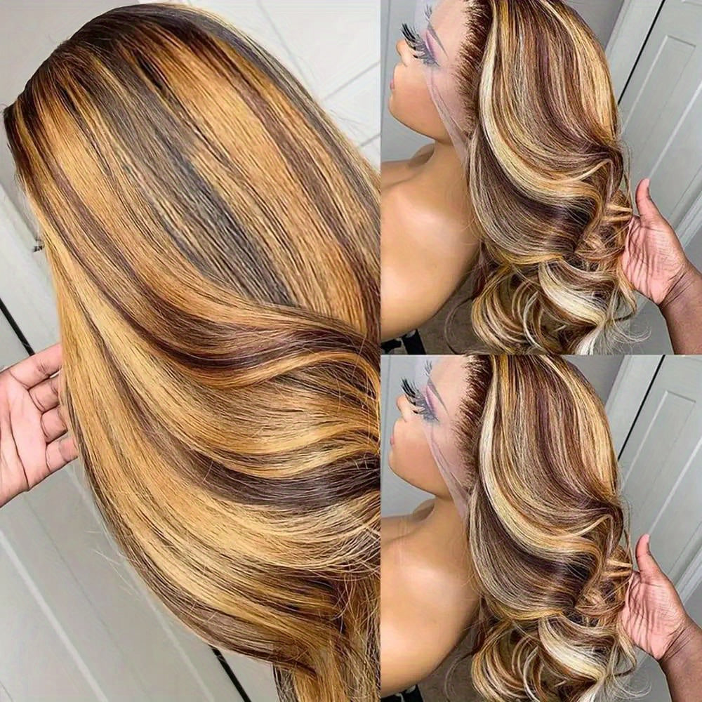 200 Density 4/27 Highlight Body Wave Human Hair Lace Frontal Wigs 13x4 HD Lace Front