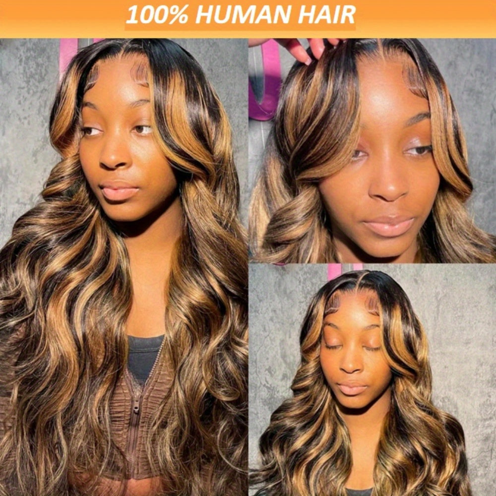 200 Density 4/27 Highlight Body Wave Human Hair Lace Frontal Wigs 13x4 HD Lace Front