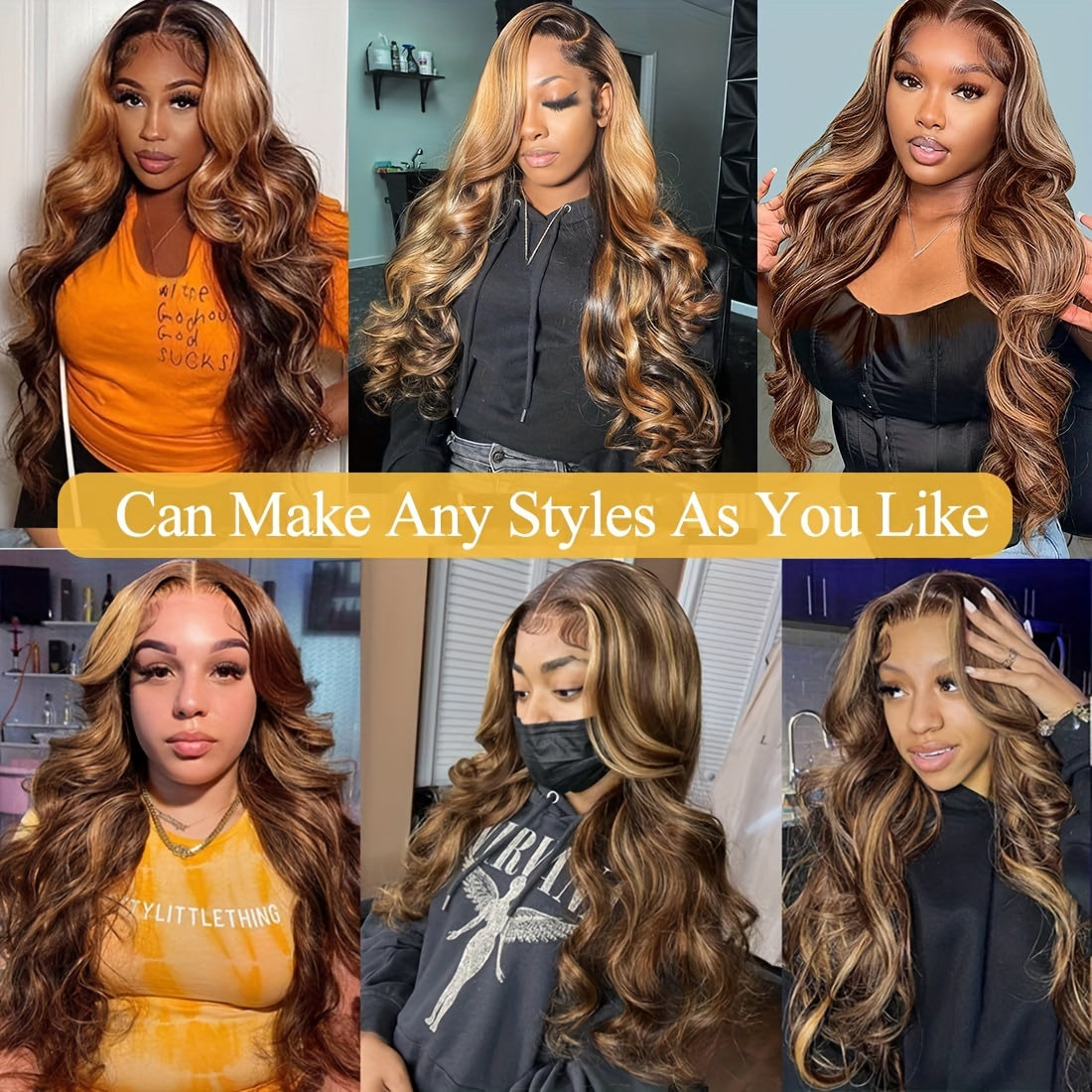 200 Density 4/27 Highlight Body Wave Human Hair Lace Frontal Wigs 13x4 HD Lace Front