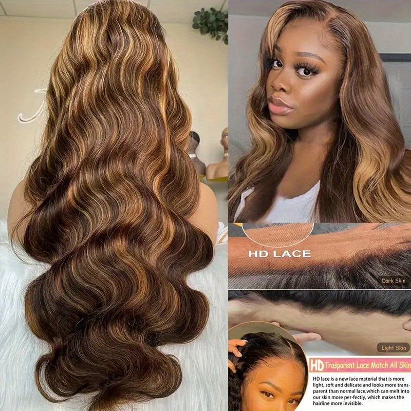 250% Density Wigs Human Hair Body Wave Lace Front 4/27 Honey Blonde