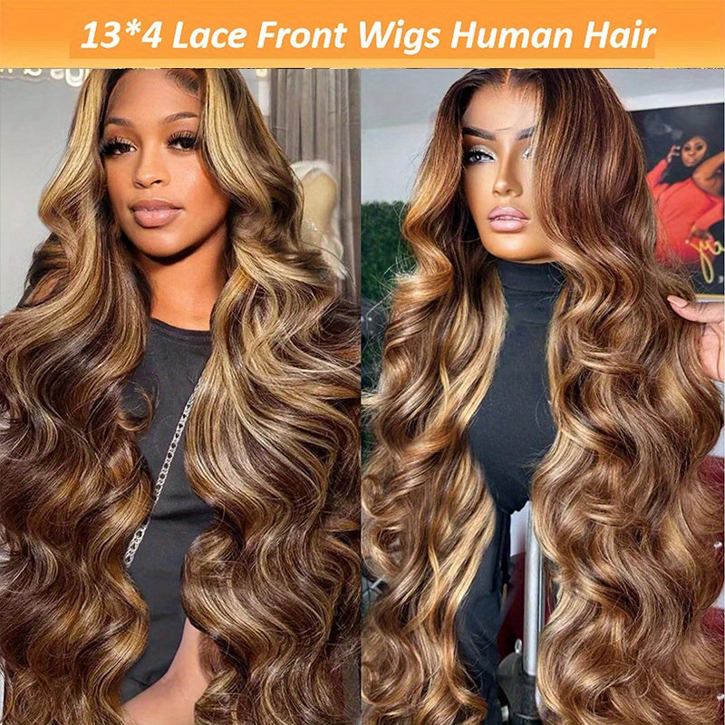 250% Density Wigs Human Hair Body Wave Lace Front 4/27 Honey Blonde