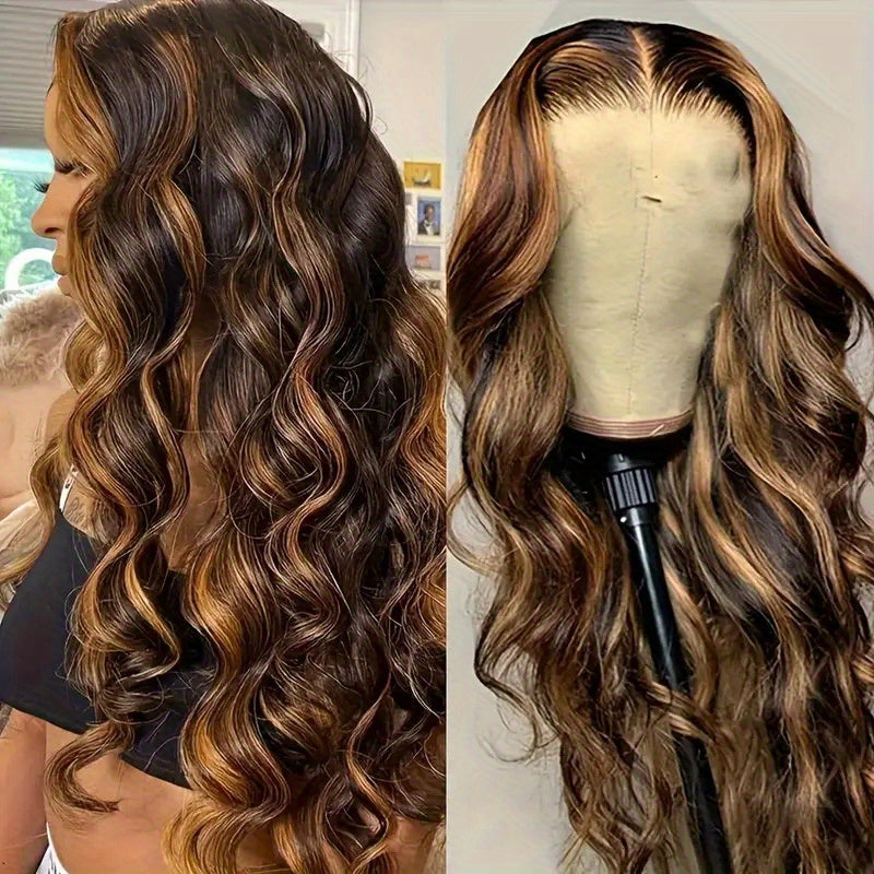 250% Density Wigs Human Hair Body Wave Lace Front 4/27 Honey Blonde