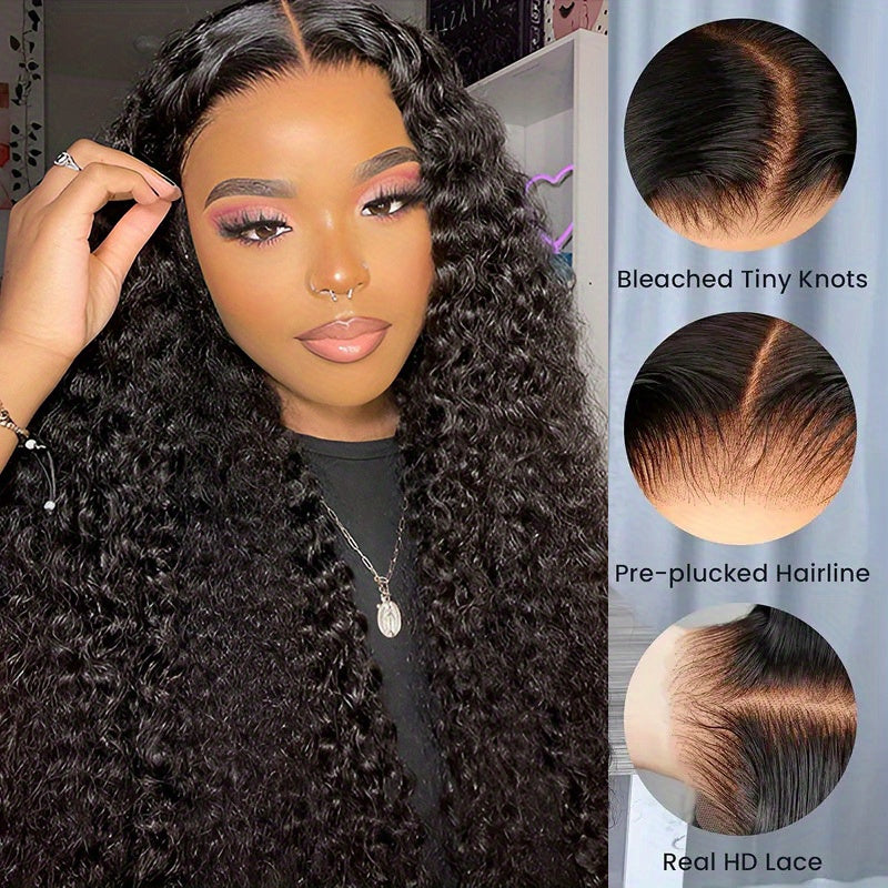 200% Ready To Wear 13x6 Deep Wave Lace Front Wigs Human Hair 13x6 HD Lace Deep Curly Glueless Frontal Wigs Human Hair Pre Plucked