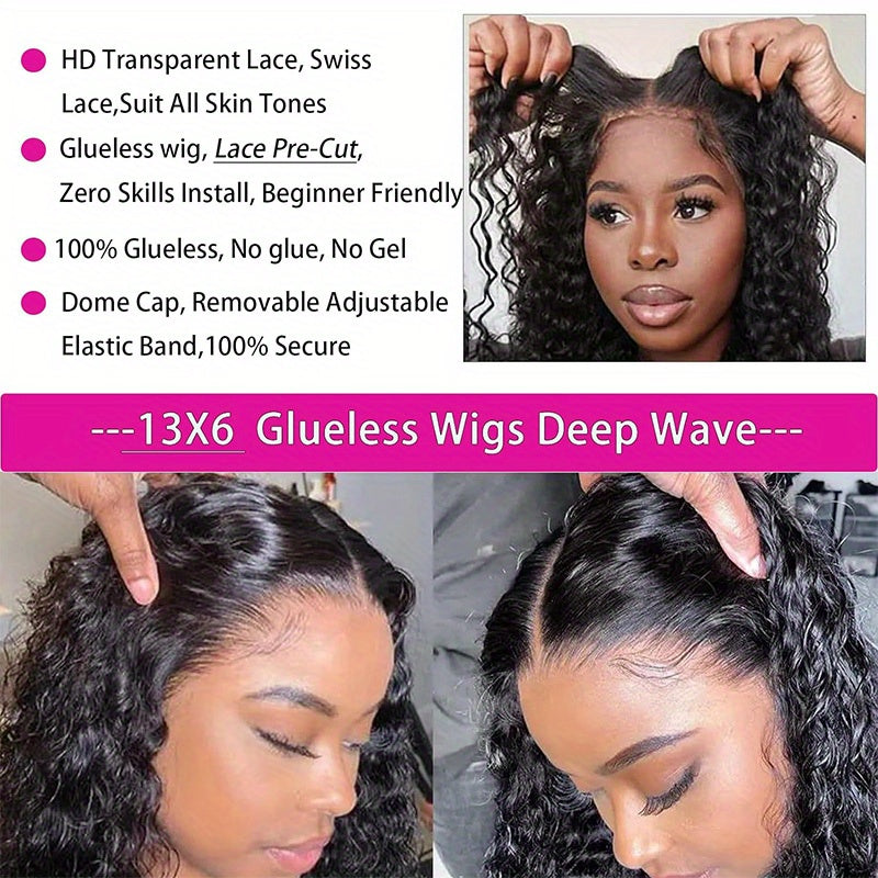 200% Ready To Wear 13x6 Deep Wave Lace Front Wigs Human Hair 13x6 HD Lace Deep Curly Glueless Frontal Wigs Human Hair Pre Plucked