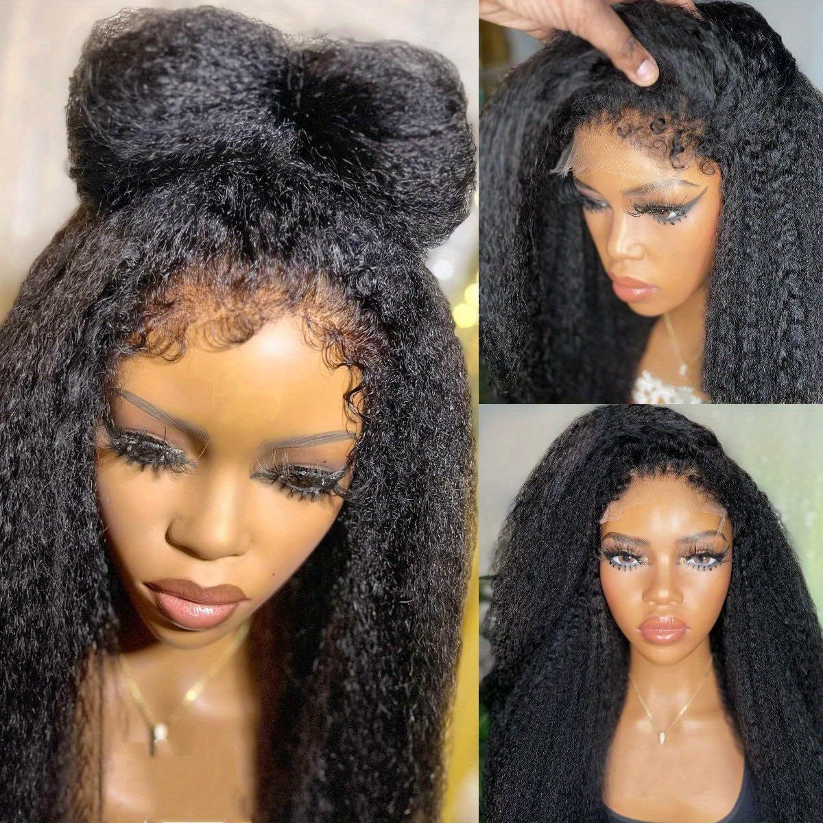 6x6 Kinky Straight HD Lace Closure Wigs Human Hair Kinky Straight Wig For Beginners 200% Density