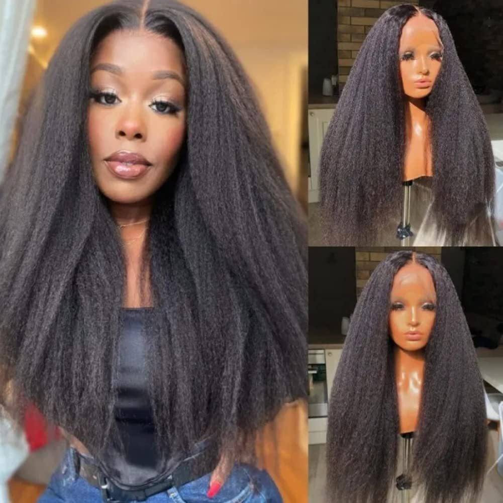 6x6 Kinky Straight HD Lace Closure Wigs Human Hair Kinky Straight Wig For Beginners 200% Density