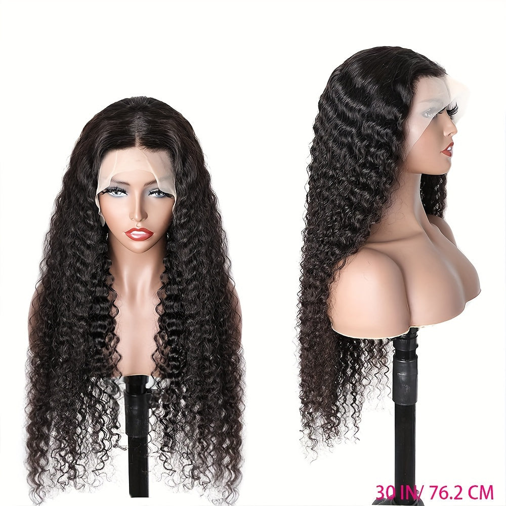Deep Curly Human Hair Wigs Glueless Pre Cut Lace Human Hair Wigs 13x4 HD Lace Frontal Wigs 100% Real Glueless Wigs Friendly For Beginners Pre Cut Deep Wave Lace Front Wigs 250% Density