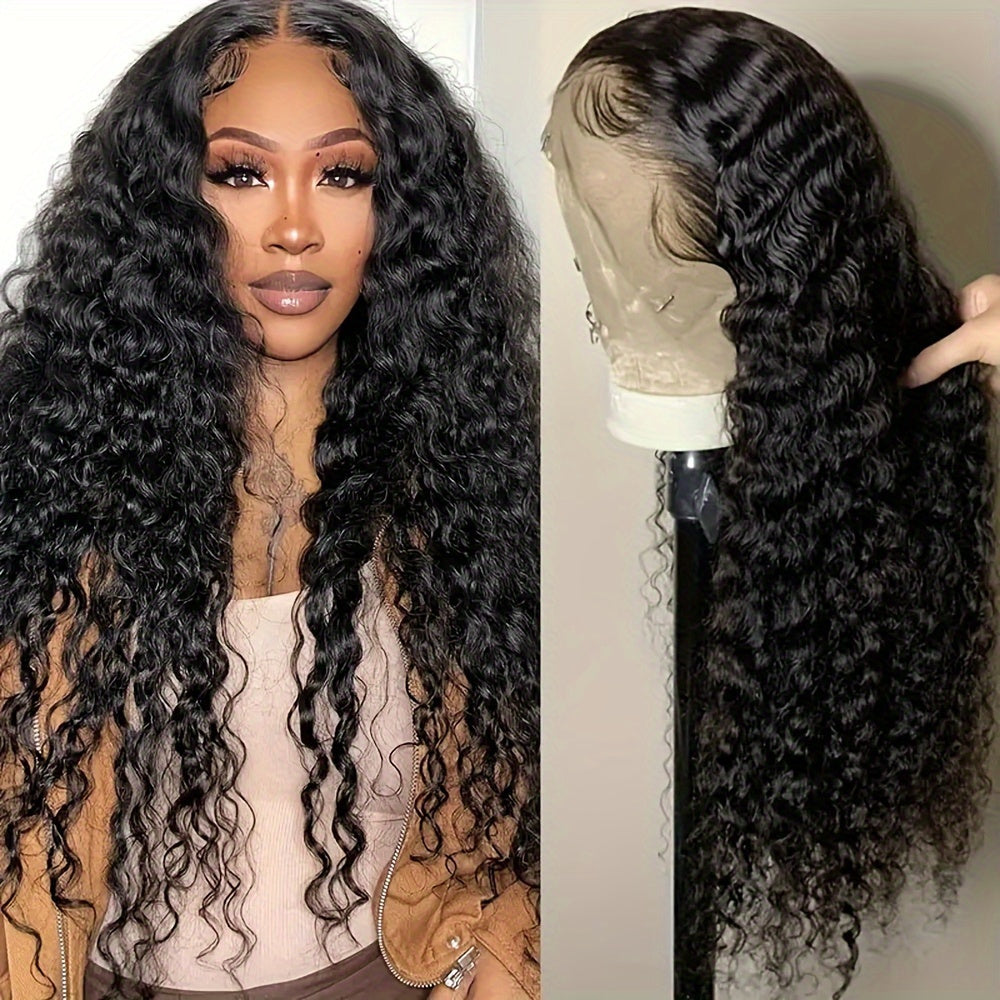 Deep Curly Human Hair Wigs Glueless Pre Cut Lace Human Hair Wigs 13x4 HD Lace Frontal Wigs 100% Real Glueless Wigs Friendly For Beginners Pre Cut Deep Wave Lace Front Wigs 250% Density