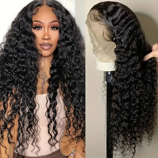 Deep Curly Human Hair Wigs Glueless Pre Cut Lace Human Hair Wigs 13x4 HD Lace Frontal Wigs 100% Real Glueless Wigs Friendly For Beginners Pre Cut Deep Wave Lace Front Wigs 250% Density