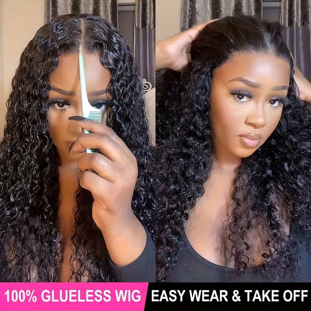 Deep Curly Human Hair Wigs Glueless Pre Cut Lace Human Hair Wigs 13x4 HD Lace Frontal Wigs 100% Real Glueless Wigs Friendly For Beginners Pre Cut Deep Wave Lace Front Wigs 250% Density