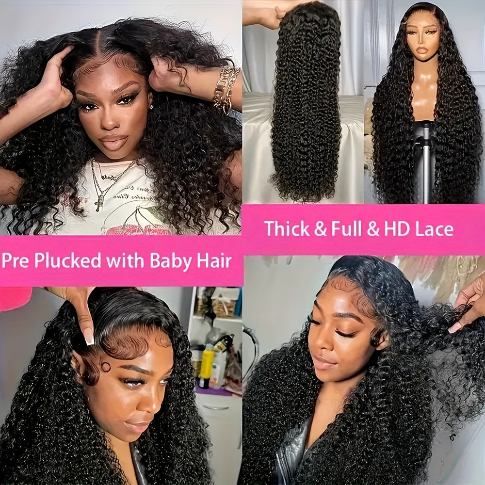Deep Curly Human Hair Wigs Glueless Pre Cut Lace Human Hair Wigs 13x4 HD Lace Frontal Wigs 100% Real Glueless Wigs Friendly For Beginners Pre Cut Deep Wave Lace Front Wigs 250% Density