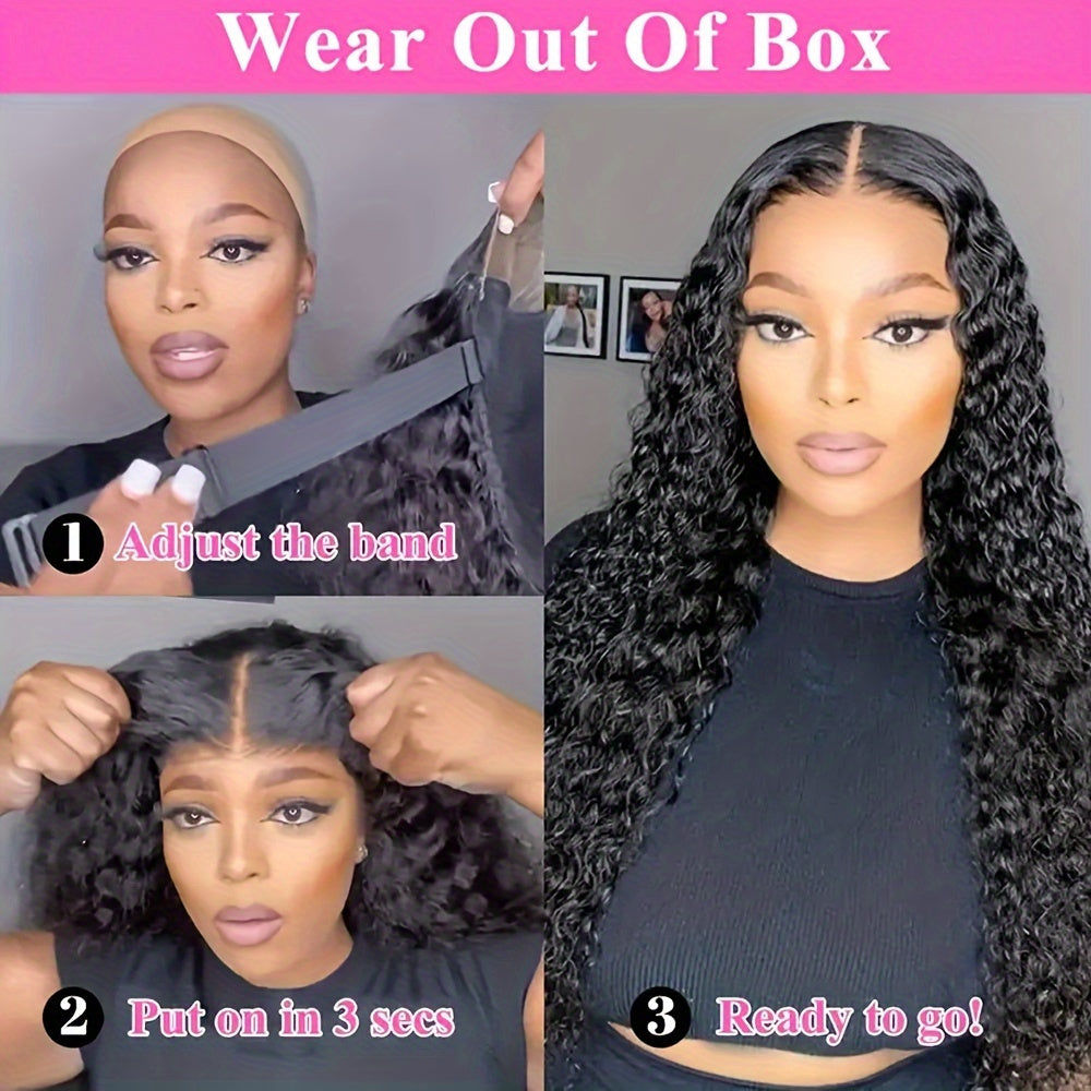 Deep Curly Human Hair Wigs Glueless Pre Cut Lace Human Hair Wigs 13x4 HD Lace Frontal Wigs 100% Real Glueless Wigs Friendly For Beginners Pre Cut Deep Wave Lace Front Wigs 250% Density