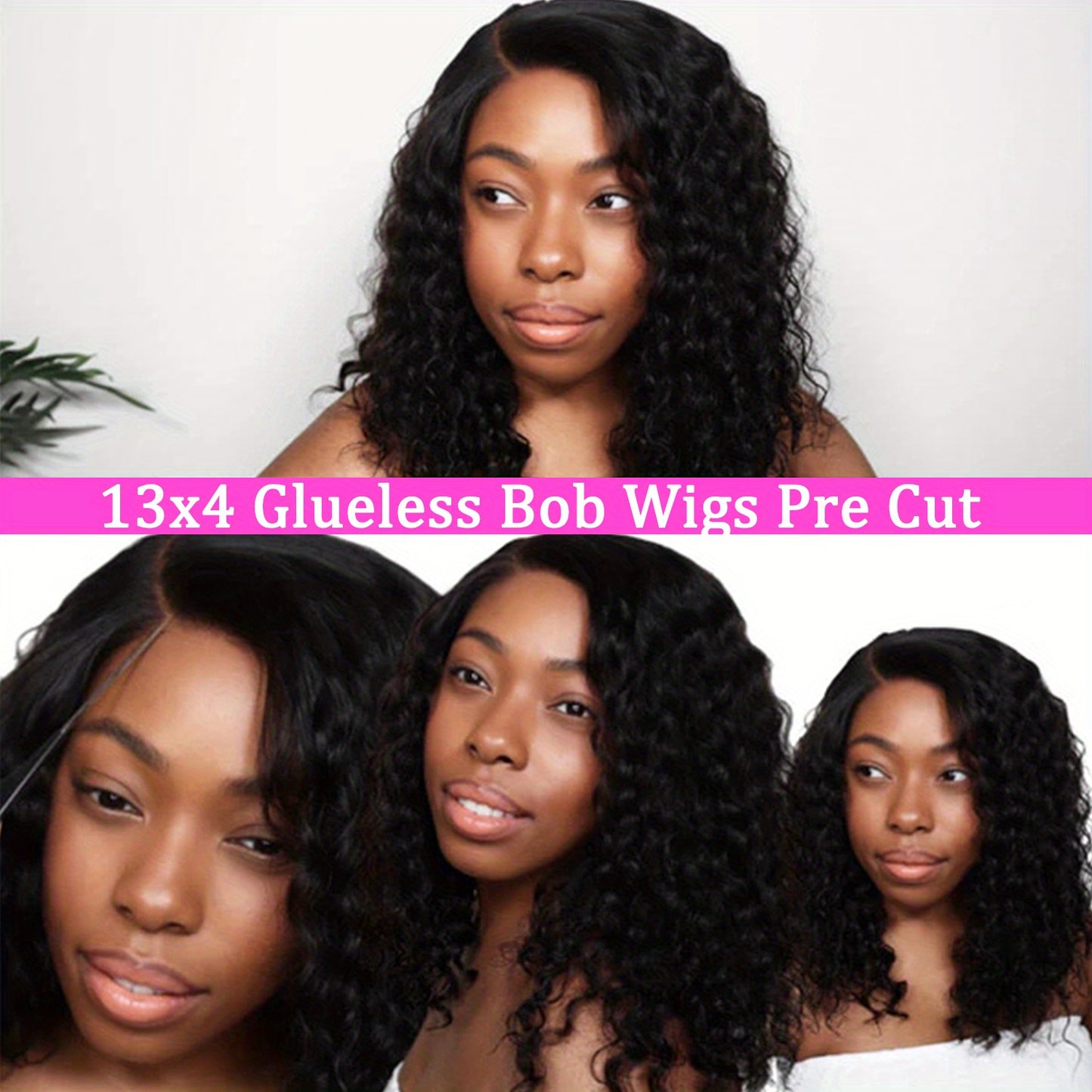 13X4 Bouncy Deep Wave Glueless Bob Wig 200% Density