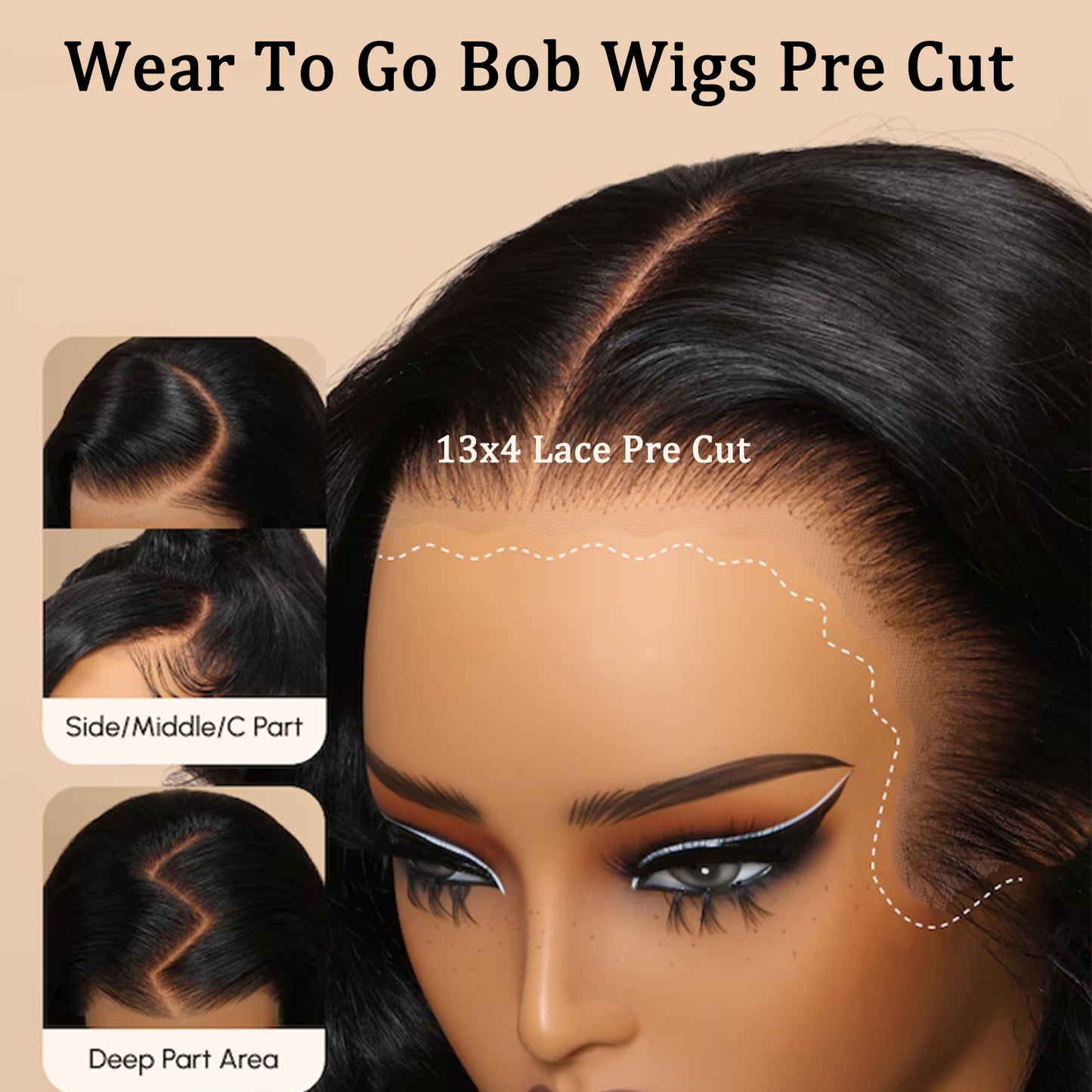 13X4 Bouncy Deep Wave Glueless Bob Wig 200% Density