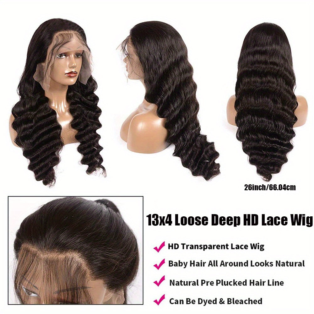 Brazilian Loose Deep Wave Lace Front Wig HD Transparent 13x4 Frontal Human Hair Wigs For Women Pre Plucked 100% Human Hair Deep Loose