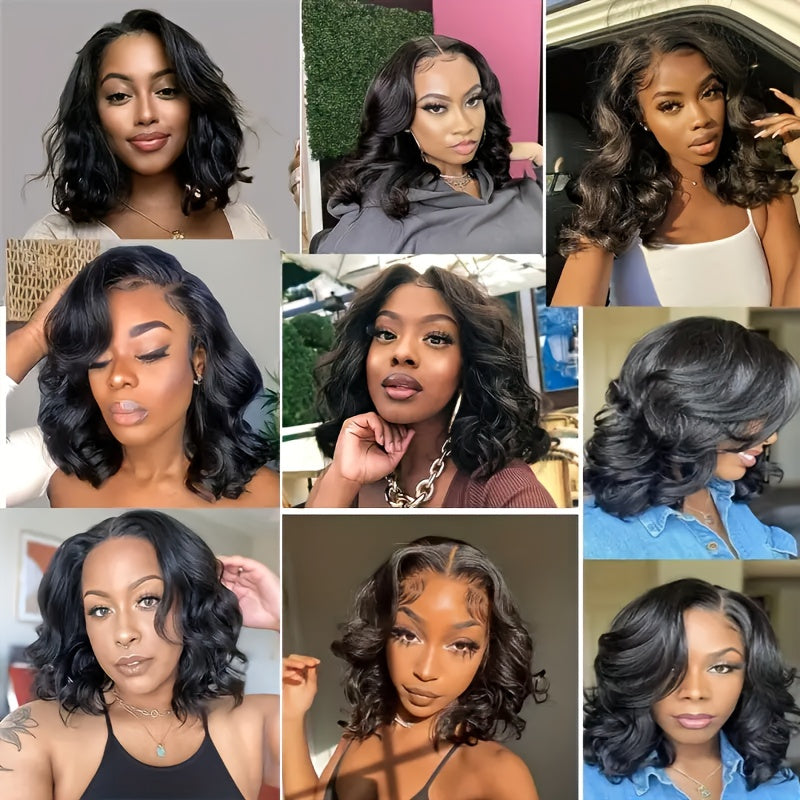 [4x4 Lace Human Hair Wigs] Glueless Short Bob Wig with Body Wave - 180% Density, 4x4 Lace Front, Ready to Wear Pre-Plucked with Baby Hair, Glueless Brazilian Virgin wigs