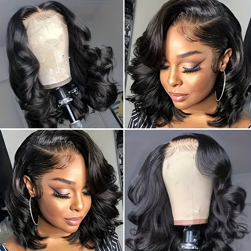 [4x4 Lace Human Hair Wigs] Glueless Short Bob Wig with Body Wave - 180% Density, 4x4 Lace Front, Ready to Wear Pre-Plucked with Baby Hair, Glueless Brazilian Virgin wigs