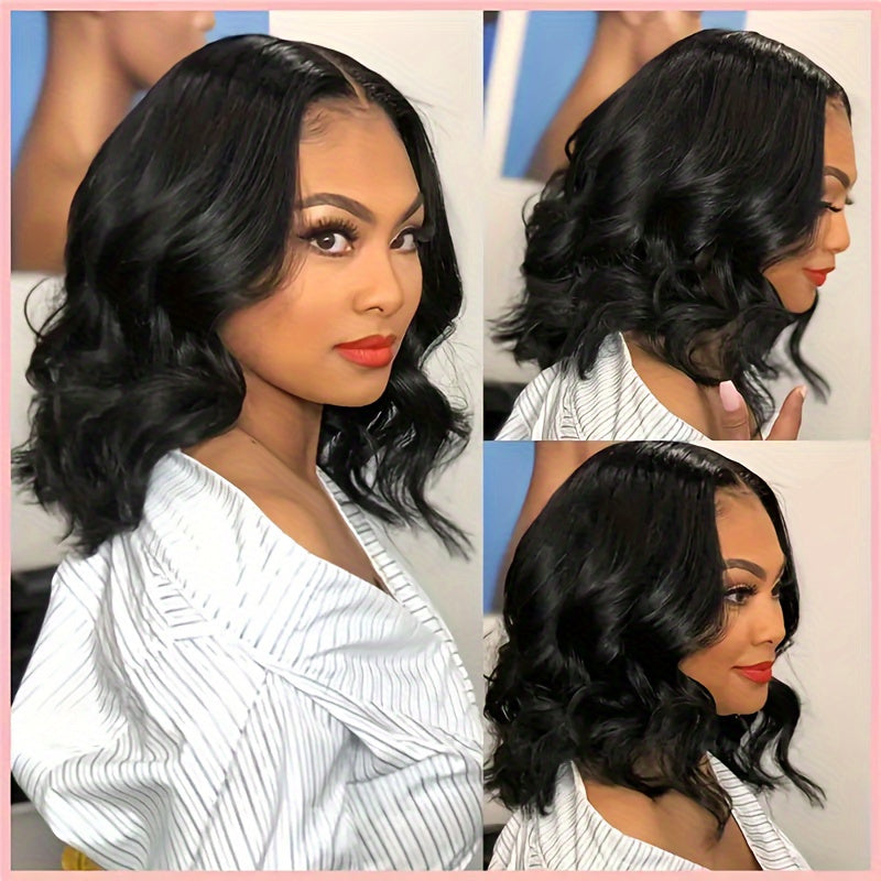 [4x4 Lace Human Hair Wigs] Glueless Short Bob Wig with Body Wave - 180% Density, 4x4 Lace Front, Ready to Wear Pre-Plucked with Baby Hair, Glueless Brazilian Virgin wigs