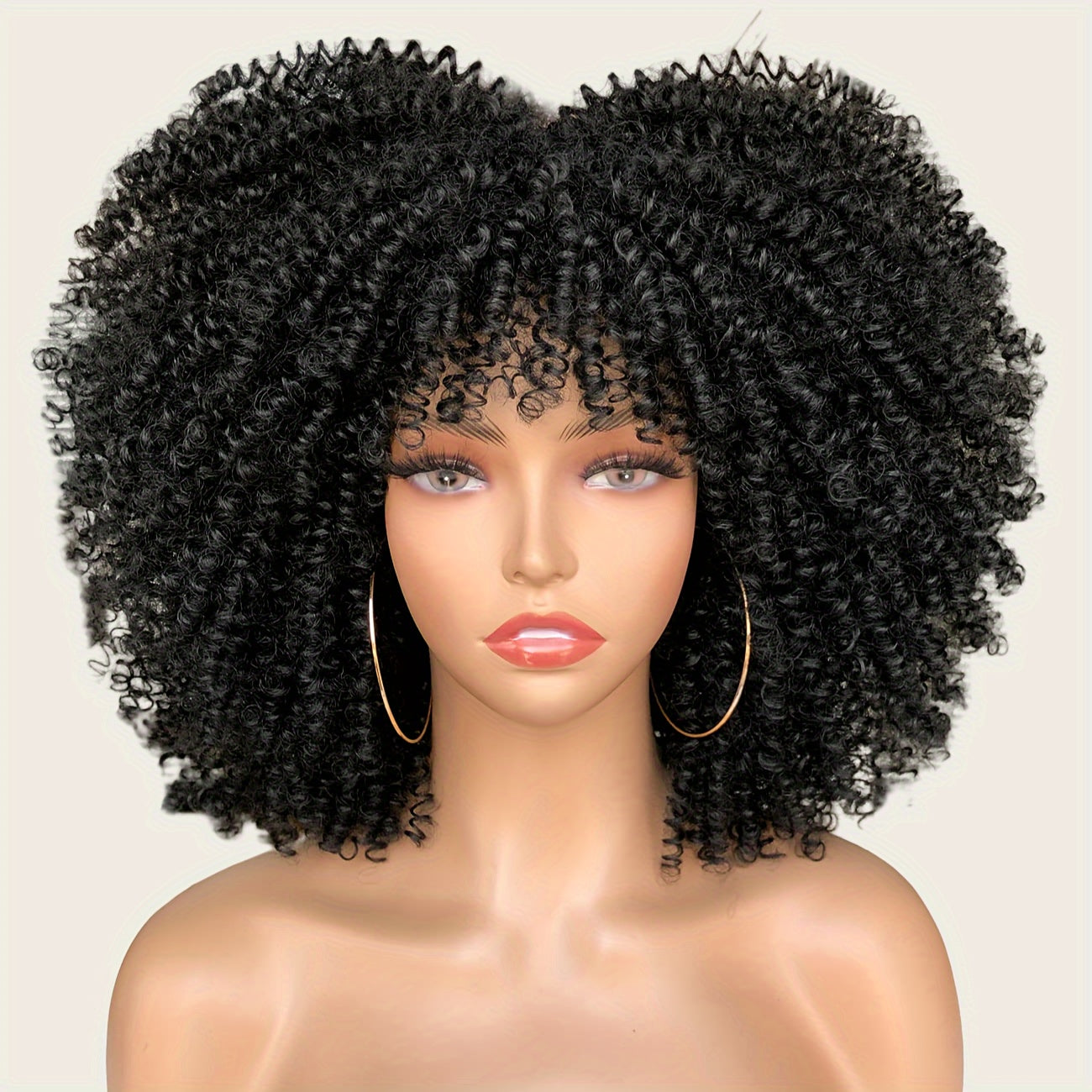 Curly Afro Wig with Bangs Short Kinky Curly