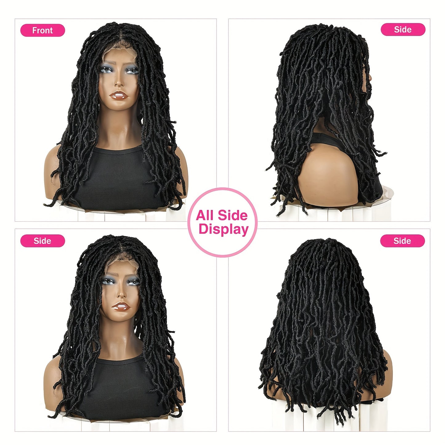 Knotless Braided Wigs Faux Locs Wigs for Women Handmade Full Double Lace Front Braid Wigs Synthetic Lace Frontal Wig Braid Hair Wig 22 Inch