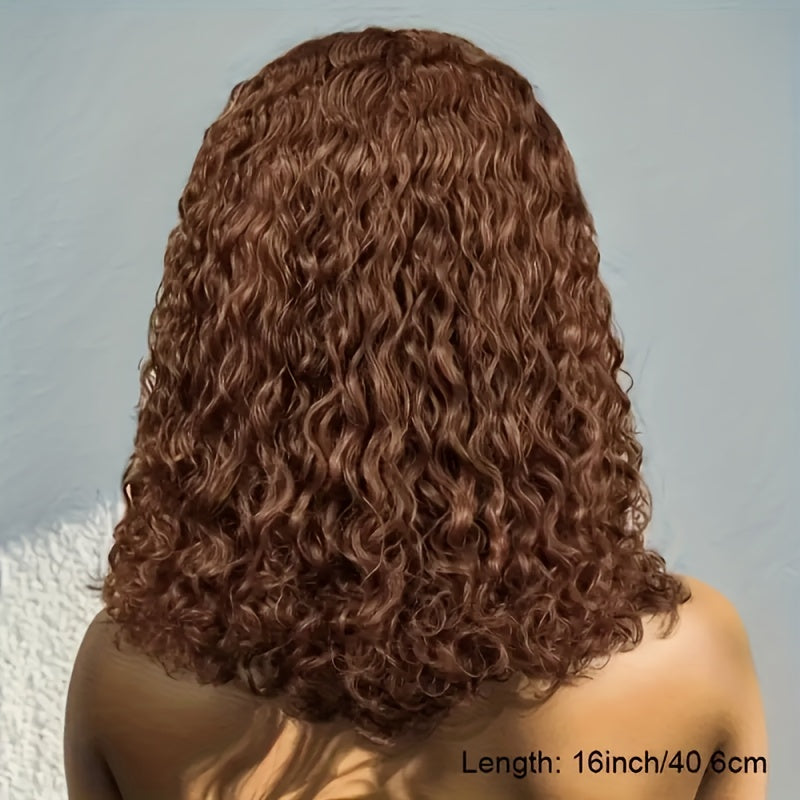 Reddish Brown Short Bob Curly Wigs Human Hair 4X4 Hd Transparent Lace Closure Wig Pre Plucked With Baby Hair