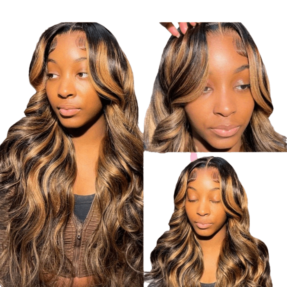 200 Density 4/27 Highlight Body Wave Human Hair Lace Frontal Wigs 13x4 HD Lace Front
