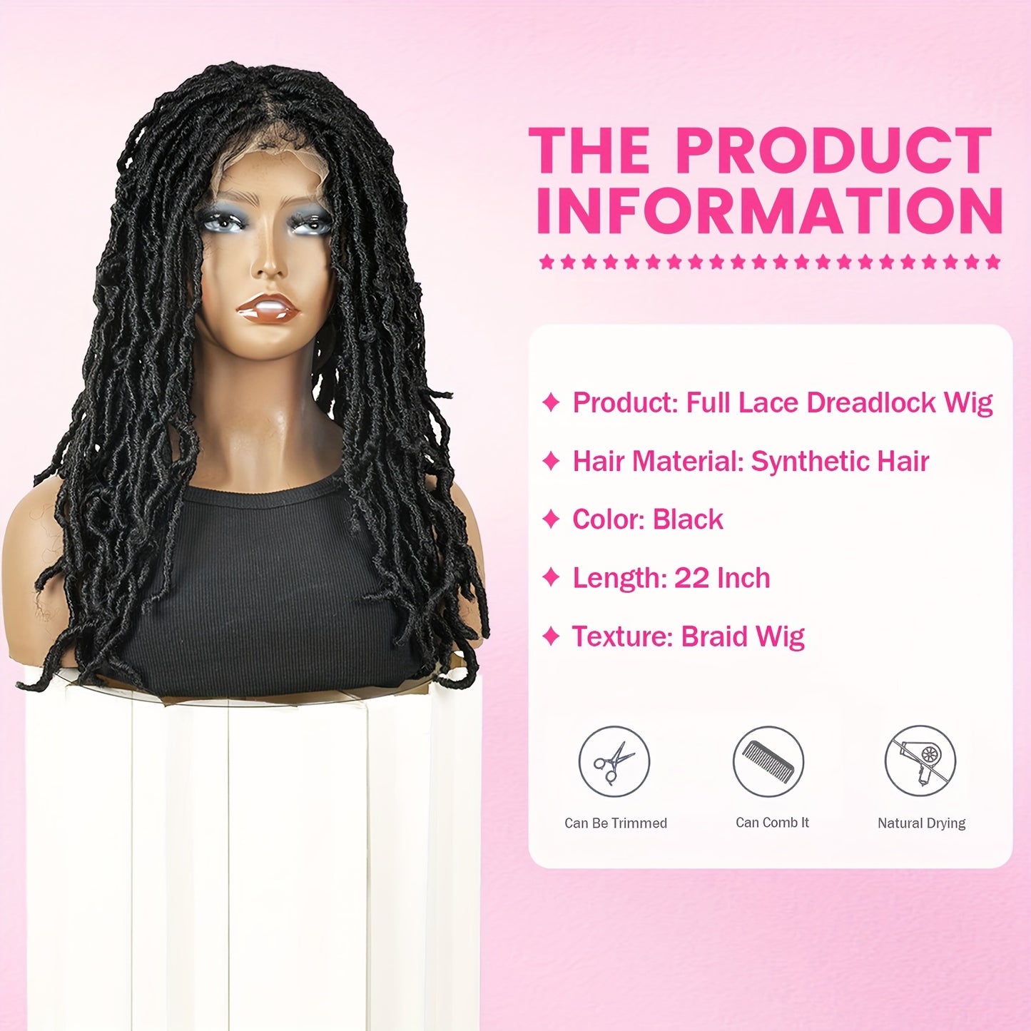 Knotless Braided Wigs Faux Locs Wigs for Women Handmade Full Double Lace Front Braid Wigs Synthetic Lace Frontal Wig Braid Hair Wig 22 Inch