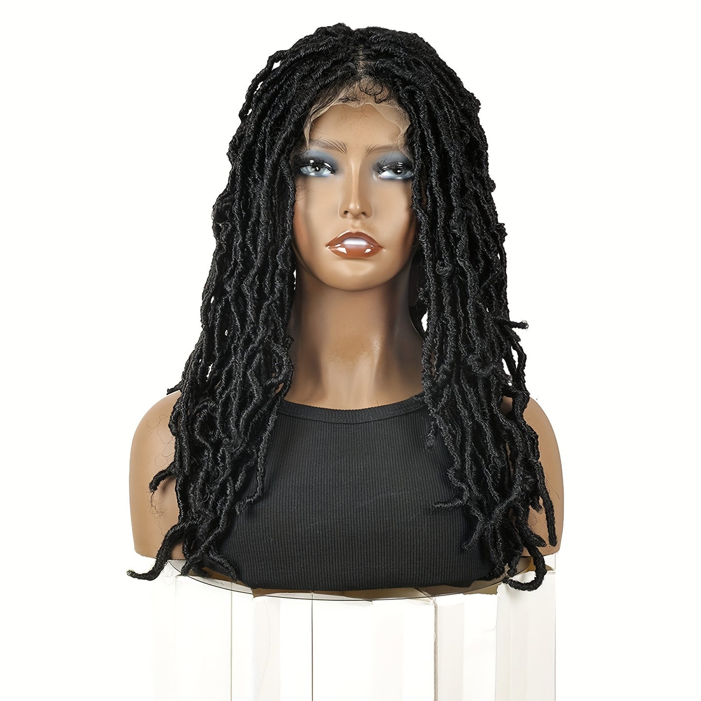 Knotless Braided Wigs Faux Locs Wigs for Women Handmade Full Double Lace Front Braid Wigs Synthetic Lace Frontal Wig Braid Hair Wig 22 Inch