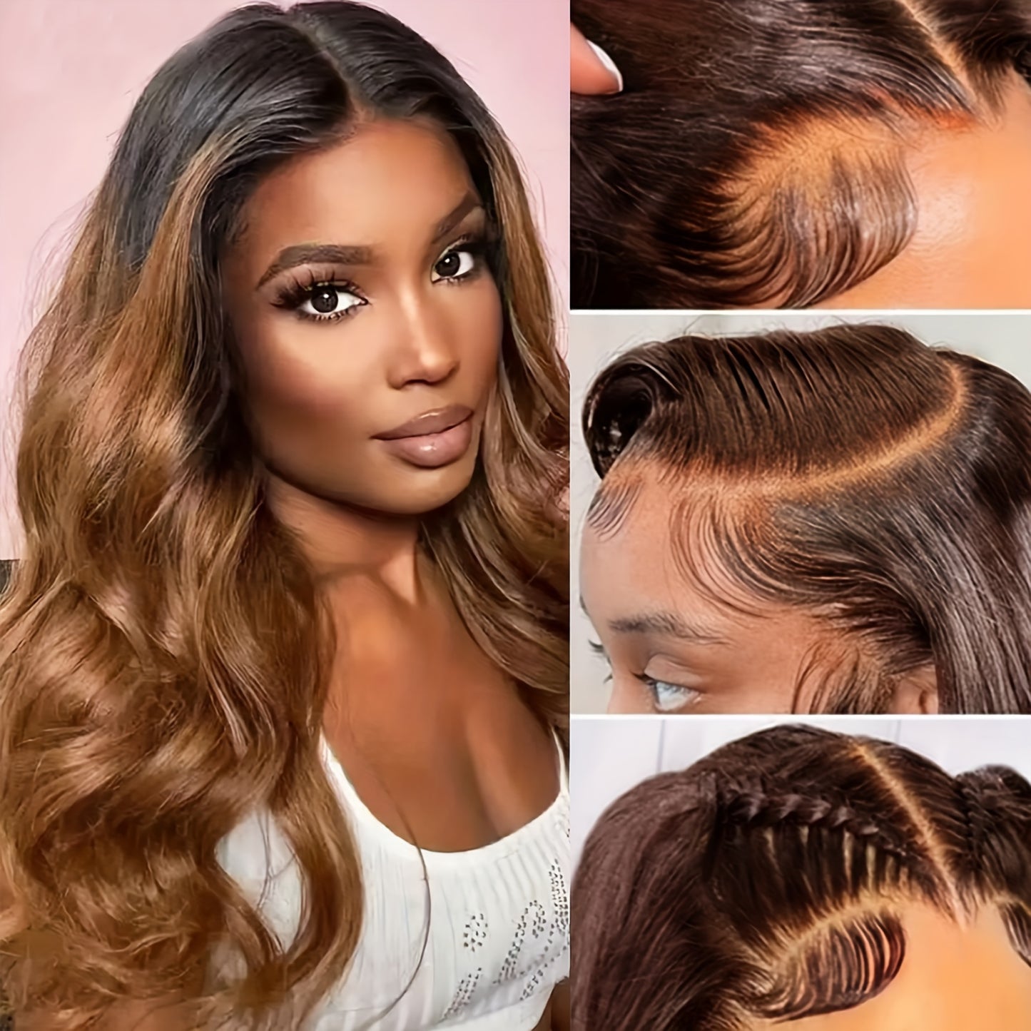 13×4 Lace Front Wig Highlights Brown Ombre Colored Body Wave Lace Front Wig Pre Plucked Natural Hairline Loose Wave Glueless Invisible Lace Frontal Wigs Synthetic Heat Resistant Fiber