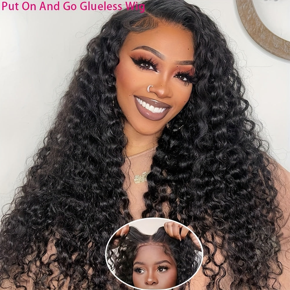 Deep Curly Human Hair Wigs Glueless Pre Cut Lace Human Hair Wigs 13x4 HD Lace Frontal Wigs 100% Real Glueless Wigs Friendly For Beginners Pre Cut Deep Wave Lace Front Wigs 250% Density