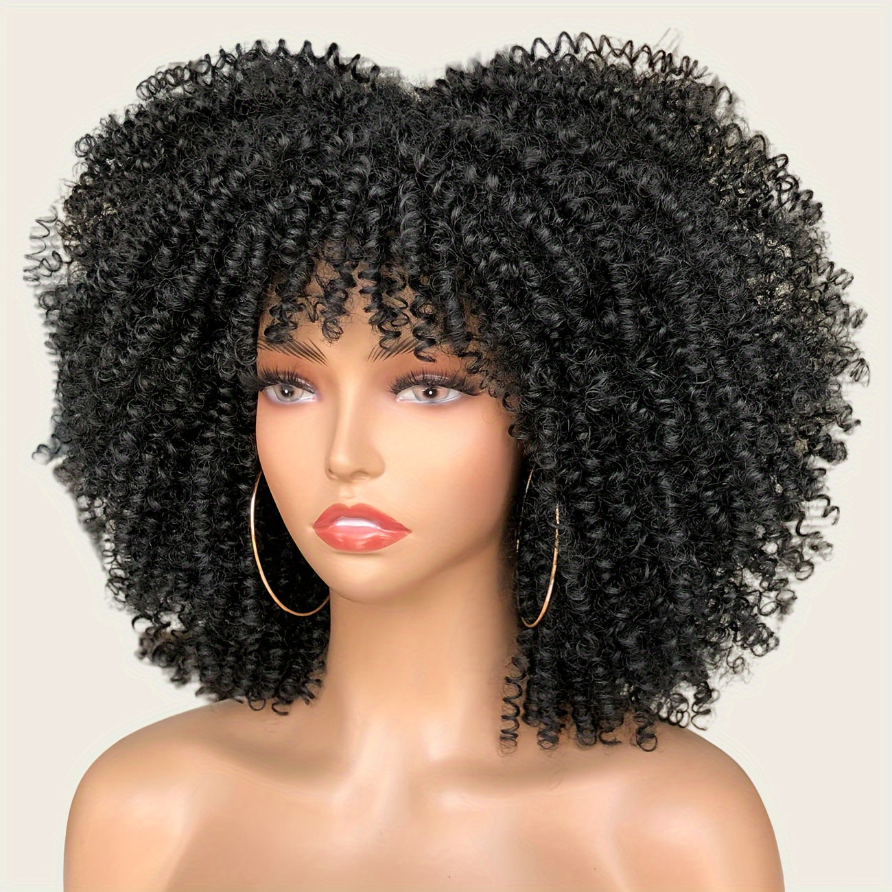 Curly Afro Wig with Bangs Short Kinky Curly