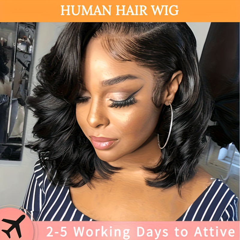 [4x4 Lace Human Hair Wigs] Glueless Short Bob Wig with Body Wave - 180% Density, 4x4 Lace Front, Ready to Wear Pre-Plucked with Baby Hair, Glueless Brazilian Virgin wigs