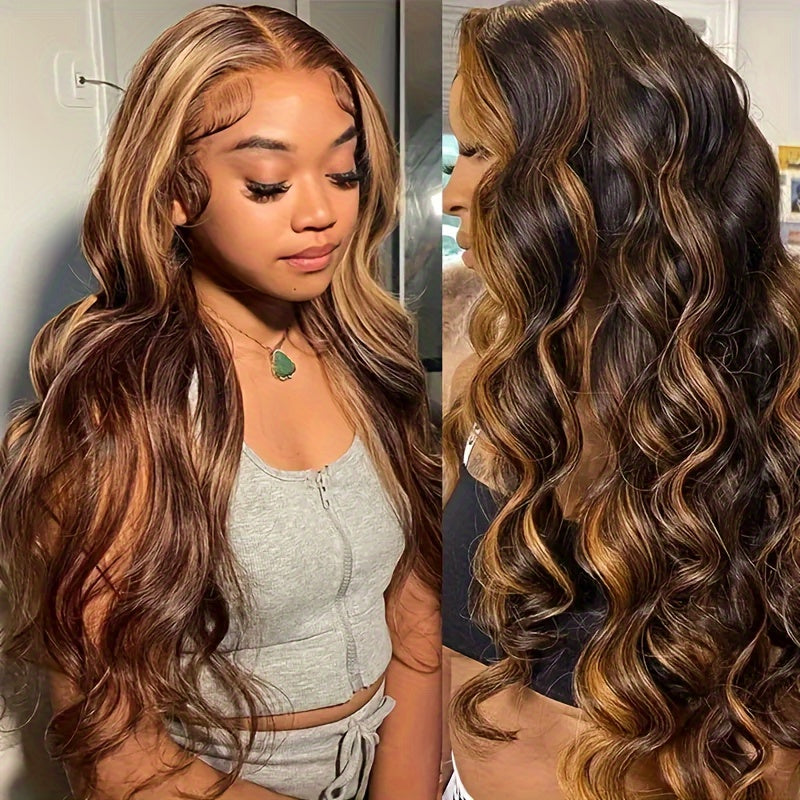 P4/27 Honey Blonde Body Wave 4x4 HD Transparent Lace Frontal Wigs With Baby Hair 180 Density Brazilian Human Hair