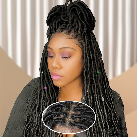 26 Inch Soft Faux Locs Wigs For Black Women, Thick New Faux Locs Wigs, Knotless 9*6 Lace Synthetic Locs Wig Pre Plucked
