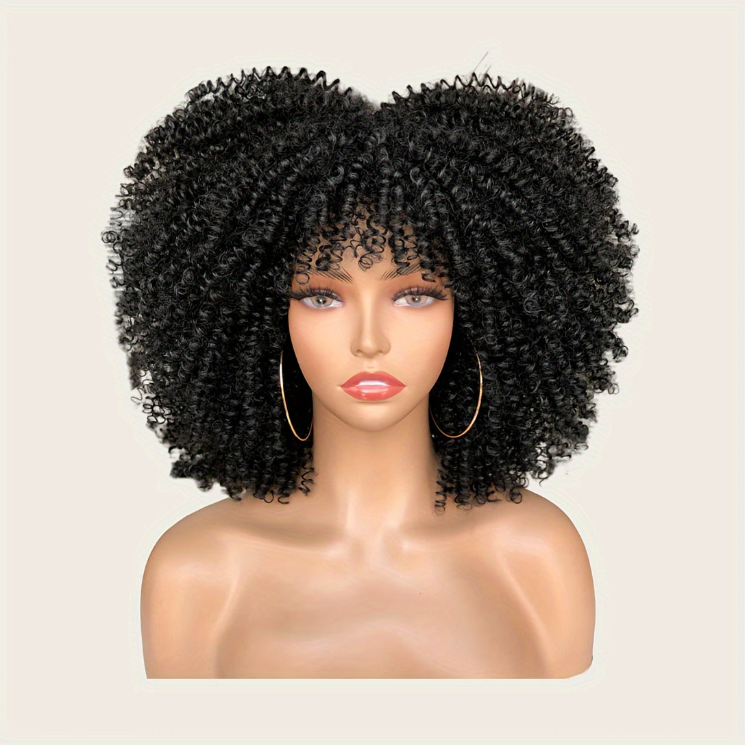 Curly Afro Wig with Bangs Short Kinky Curly