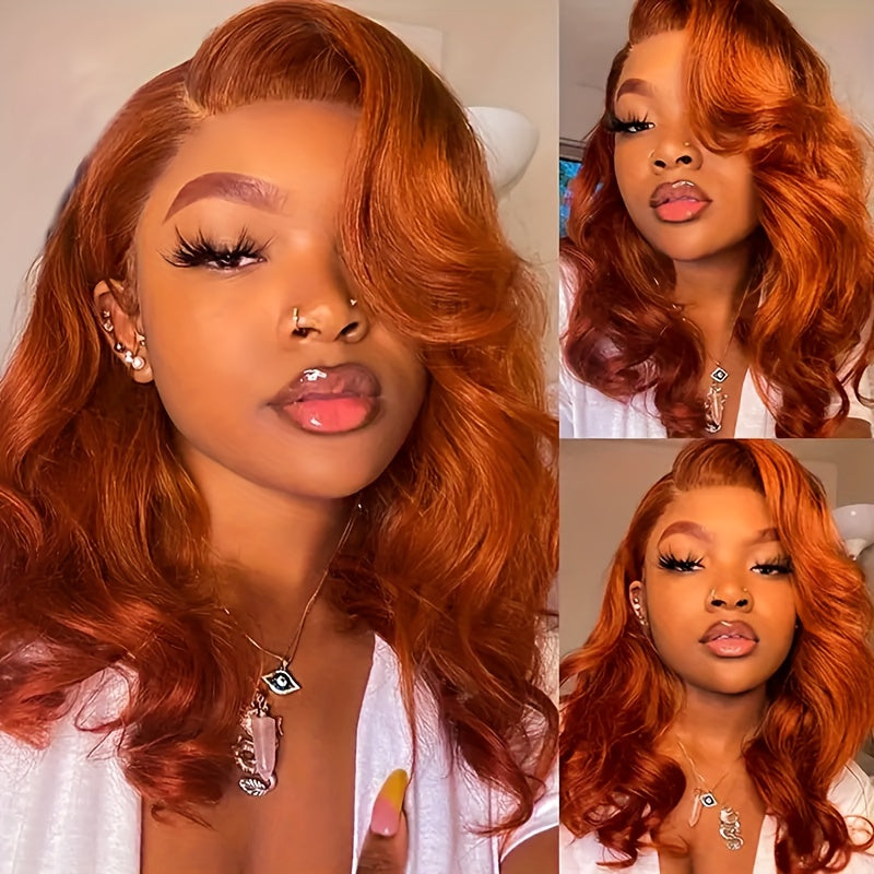 Ginger Orange Short Bob Wig Human Hair 4x4 Lace Front Pre-Plucked 150% Density