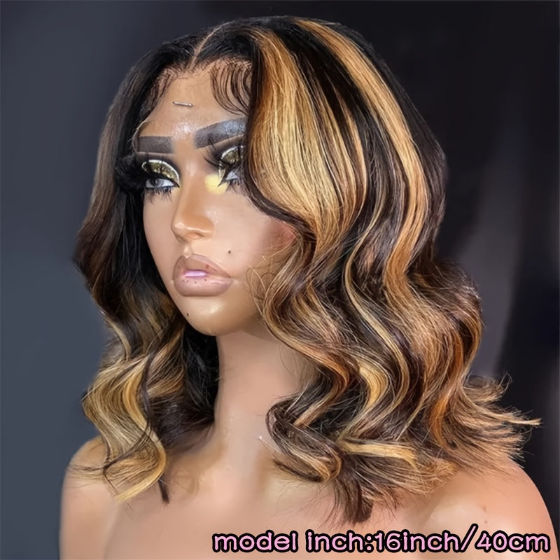 Bob Wig Human Hair 4/27 Highlight Ombre Honey Blonde HD Lace Front Wig